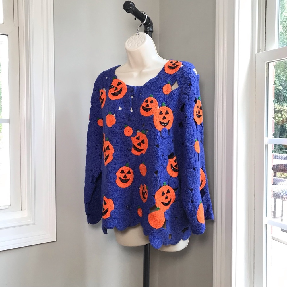 Vintage Michael Simon Halloween Crochet Cardigan Sweater ~ Women’s Large EUC - Picture 6 of 9